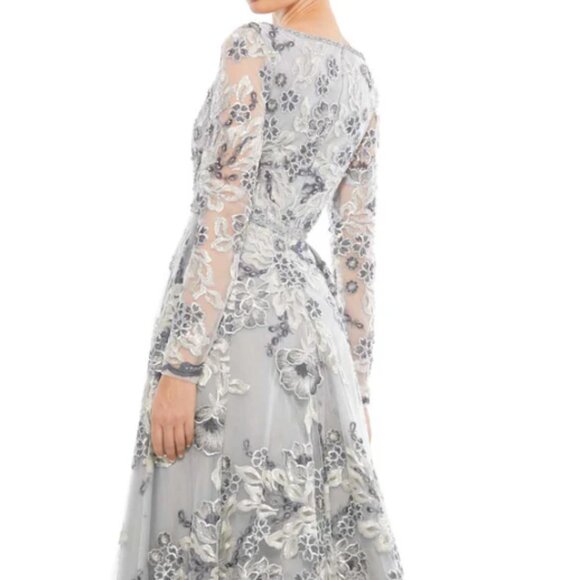 MAC DUGGAL 11185 FLORAL EMBELLISHED ILLUSIONS A-LINE PLATINUM GOWN sz 10 - Picture 4 of 5